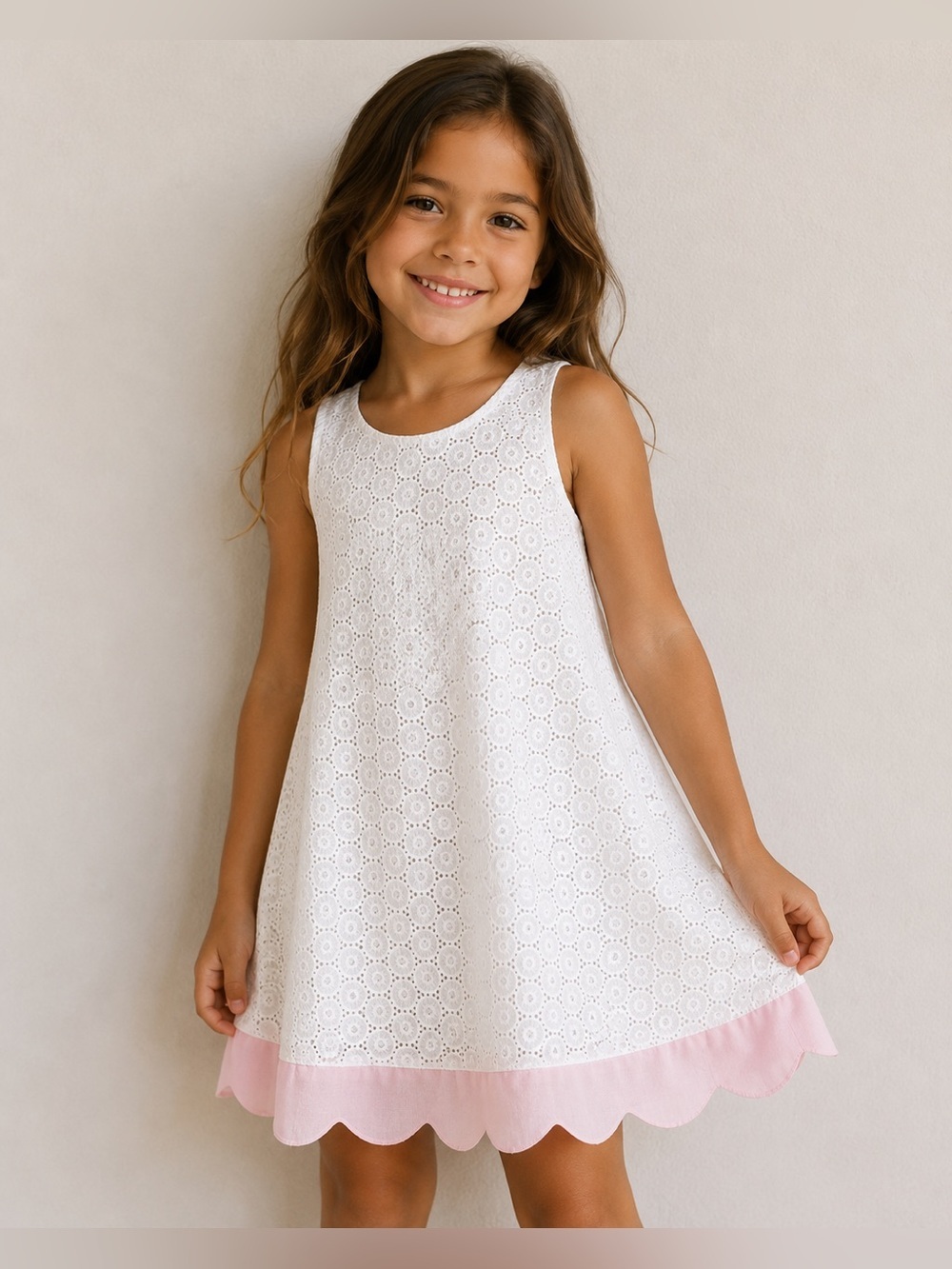 Chantilly Place Girls Eyelet Dress Sz 6 White Pink Sleeveless Easter Party Dress